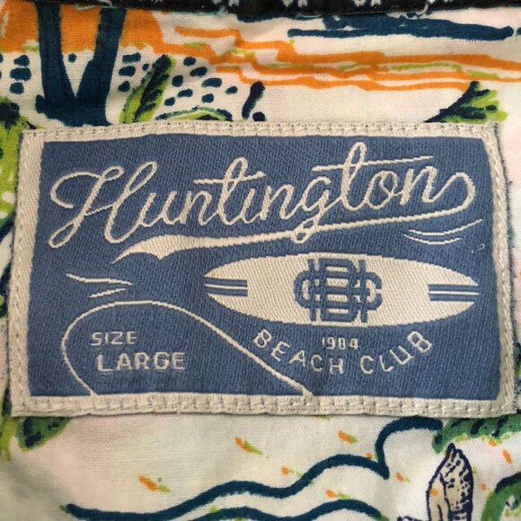 Huntington Beach Club Mens Hawaiian Shirt Large Short Sleeve Green Flamingo - Picture 3 of 11